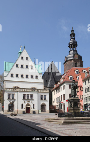 Eisleben Sachsen Anhalt Rathaus Marktplatz San Andreas town hall market place Luther monumento Foto Stock