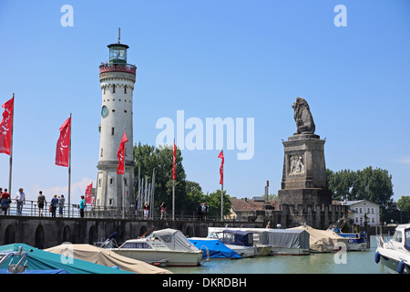 Lindau Bodensee Neuer Leuchtturm Bayerische Löwe Foto Stock