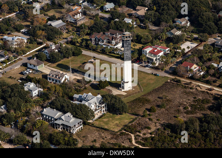 Vista aerea della luce di Charleston House di Sullivan's Island, SC. Foto Stock