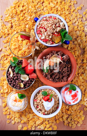 Vari tipi di cereali per la prima colazione - tettuccio Foto Stock