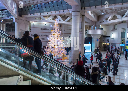 Parigi, Francia, Shopping, Francese Shopping Mall, Les Halles, 'Forum', l'albero di Natale Decorazioni in corridoio Foto Stock