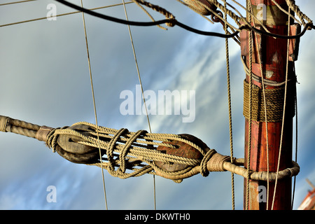 Dettaglio della replica della fregata russa 'Shtandart' che lo zar Pietro il Grande costruito nel 1703, Bilbao, Biscaglia,Paese Basco Foto Stock