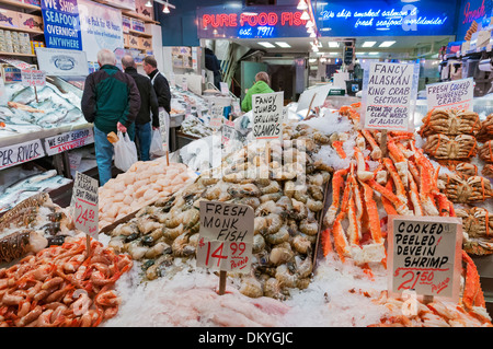 Washington, Seattle, del Mercato di Pike Place, frutti di mare e crostacei Foto Stock