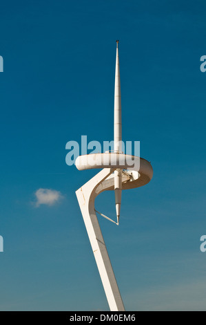 Telefonica Torre progettata da Santiago Calatrava, Montjuic Barcellona, in Catalogna, Spagna Foto Stock