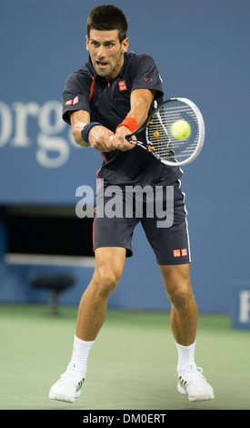 Novak Djokovic (SRB) US Open 2012 Uomini Singoli Quarti - Novak Djokovic v Juan Martin Del Potro (ARG) tenutosi presso l'USTA Billie Foto Stock