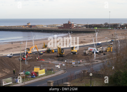 La costruzione del nuovo lungomare e seawall a Littlehaven, South Shields North East England, Regno Unito Foto Stock