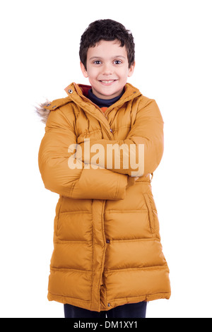 Giovane ragazzo in posa isolato in bianco Foto Stock