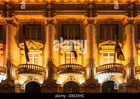 Le luci di Natale nella Rua Aurea, Lisbona, Portogallo, Europa Foto Stock