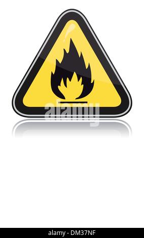 Giallo di avvertimento triangolare segno. Attenzione infiammabile Illustrazione Vettoriale