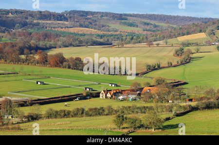 Un inglese un paesaggio rurale nella Chiltern Hills con agriturismo a distanza Foto Stock