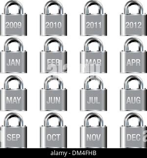 Mese e anno le icone del calendario su pulsanti di bloccaggio Illustrazione Vettoriale