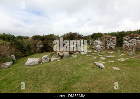 Chysauster Ancient Village di case a cortile in Cornovaglia. Regno Unito Foto Stock