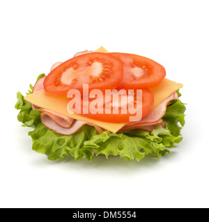 Aprire sano panino con lattuga, pomodoro, prosciutto affumicato e formaggio isolato su sfondo bianco Foto Stock