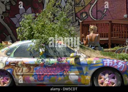 Un giardino piantato in un auto, Kensington market, Toronto Foto Stock
