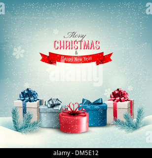 Vacanze di Natale sfondo con presenta. Vettore. Foto Stock