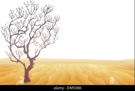 Deserto albero di appassimento e un antico castello orientale mirage Illustrazione Vettoriale