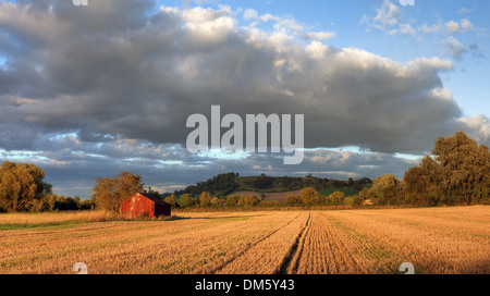 Vista su terreni coltivati nei pressi del villaggio Costwold di mickleton, Chipping Campden, Gloucestershire, Inghilterra. Foto Stock