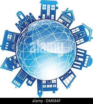 Globo 3D con gli edifici circostanti Illustrazione Vettoriale