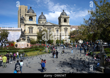 Cattedrale in Plaza Murillo square, La Paz, Bolivia Foto Stock