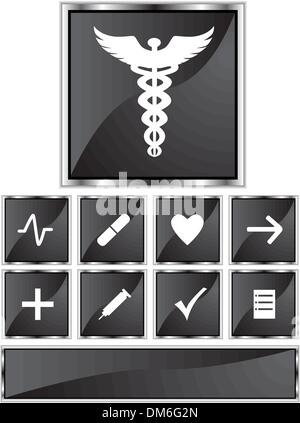 Satin nero - Medical icone - Square Illustrazione Vettoriale