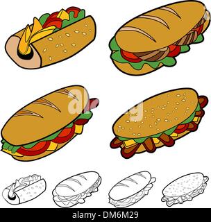 Cartoon insieme a sandwich Illustrazione Vettoriale