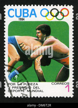 Cuba,post mark,timbro, francobollo da Cuba raffiguranti greco-romano di wrestling. Foto Stock