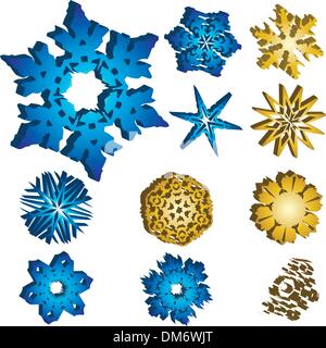 Set di 11 3D i fiocchi di neve Illustrazione Vettoriale