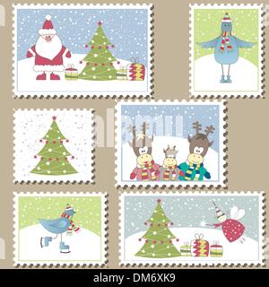 Natale francobolli.illustrazione vettoriale Illustrazione Vettoriale
