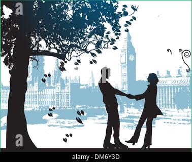 Giovane sotto la struttura ad albero nel parco della città Illustrazione Vettoriale