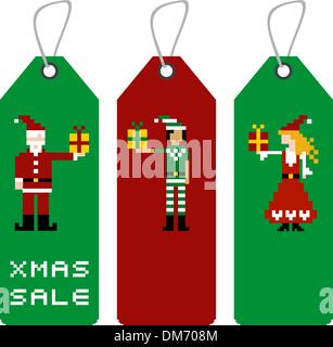 Xmas tag con caratteri di pixel Illustrazione Vettoriale