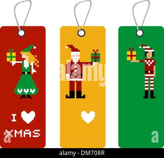 Xmas tag con caratteri di pixel Illustrazione Vettoriale
