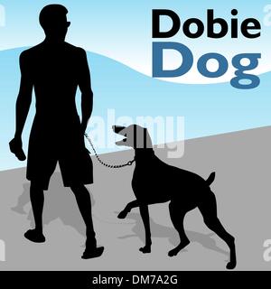 Uomo che cammina Dobermann cane Illustrazione Vettoriale