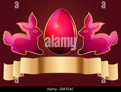 Uovo di Pasqua e conigli sfondo Illustrazione Vettoriale