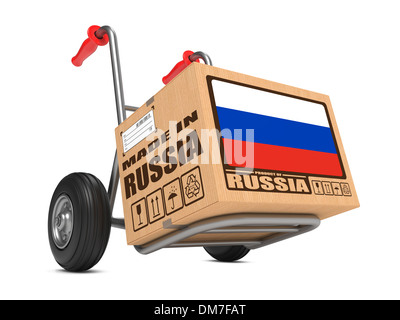 Realizzata in Russia - Scatola di cartone sul lato carrello. Foto Stock