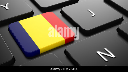 Romania - Bandiera sul tasto della tastiera nera. Foto Stock