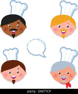 Luce internazionale di pelle scura e Chef capo icone Illustrazione Vettoriale