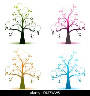L'arte astratta di alberi di quattro stagioni Illustrazione Vettoriale
