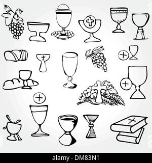 Set di illustrazione di una comunione cristiana tradizionale simboli Illustrazione Vettoriale