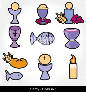 Set di illustrazione di una comunione cristiana tradizionale simboli Illustrazione Vettoriale