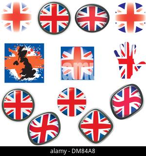 Bandiera britannica simboli Pulsanti icone illustrazione vettoriale REGNO UNITO Illustrazione Vettoriale