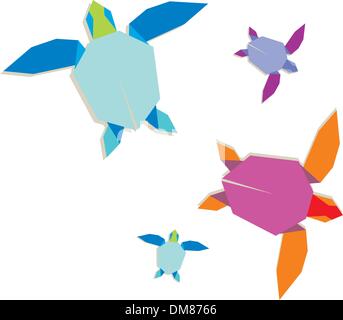 Origami multicolore gruppo tartaruga Illustrazione Vettoriale