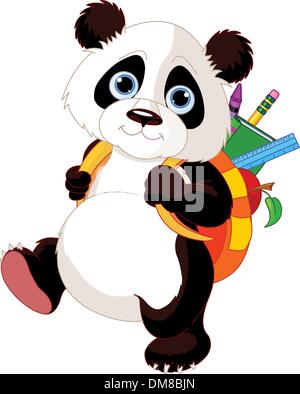 Grazioso panda andare a scuola Illustrazione Vettoriale