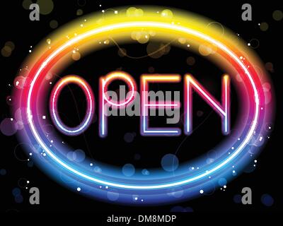 Aprire insegna al neon color arcobaleno Illustrazione Vettoriale