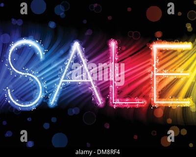 Vendita parola astratta onde colorate su sfondo nero Illustrazione Vettoriale