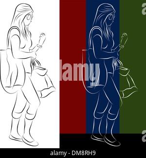 Shopping ragazza Disegno della linea Illustrazione Vettoriale