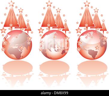 Tre vetro natale visioni del mondo. Illustrazione Vettoriale