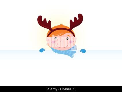 Carino il capretto di Natale in costume di renne con intestazione vuota /firmare Illustrazione Vettoriale