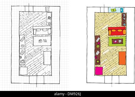 Interior design apartments - vista dall'alto. Illustrazione Vettoriale