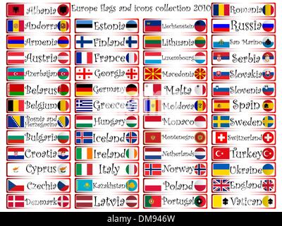 Europa bandiere e la raccolta di icone Illustrazione Vettoriale