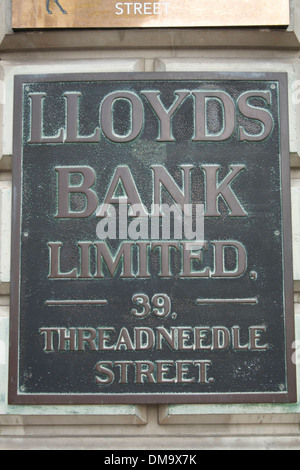 Lloyds Bank segno, Threadneedle Street, Londra, Regno Unito Foto Stock